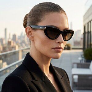 TOM FORD Katrine TF123 Black Cat-Eye Sunglasses | Velvet Case Included